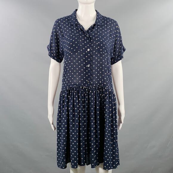 JEAN PAUL GAULTIER Size 6 Navy Grey Polyester Skulls Shirt Dress - Picture 1 of 9